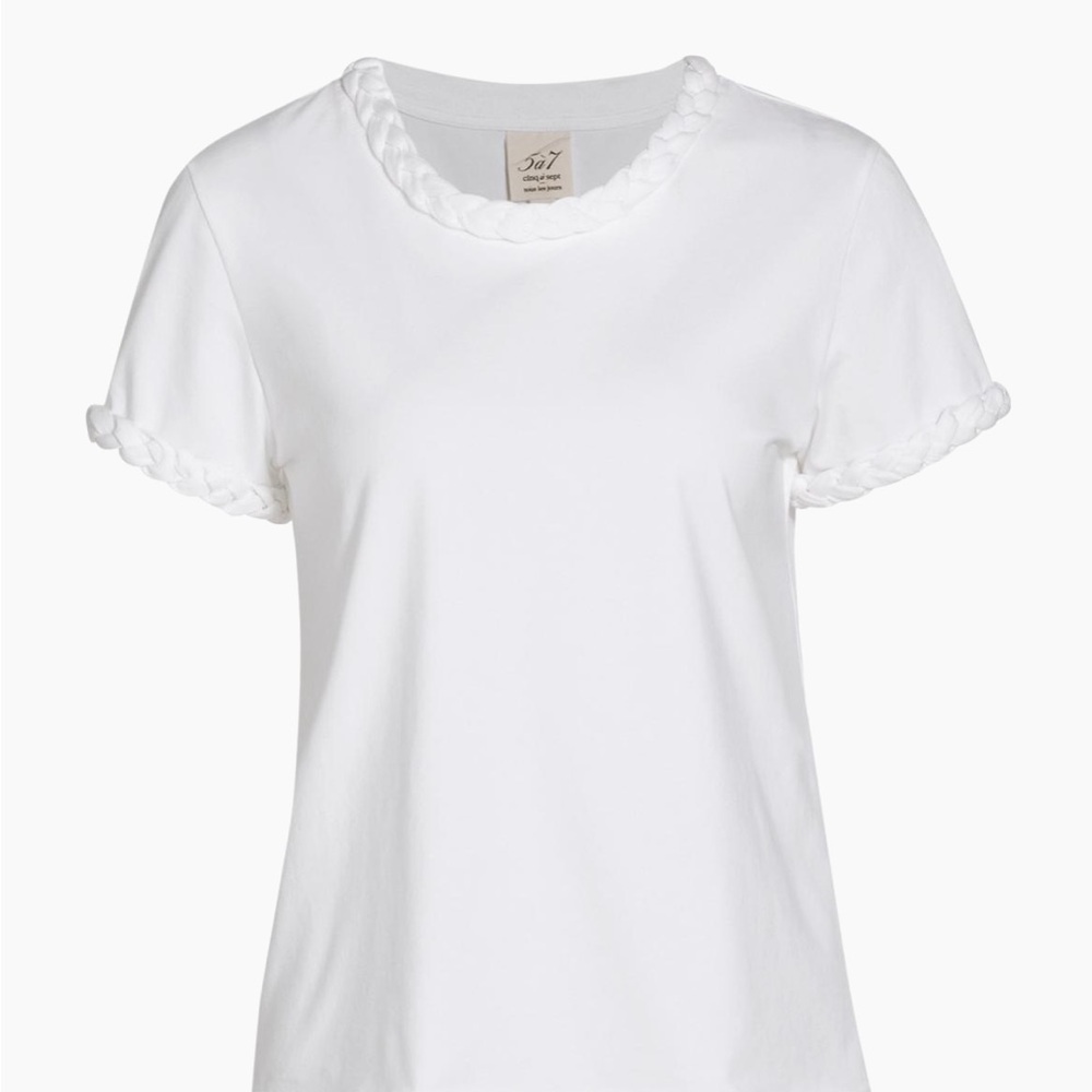 Cinq à Sept White Braided Trim Tee NWT XL - Picture 2 of 8